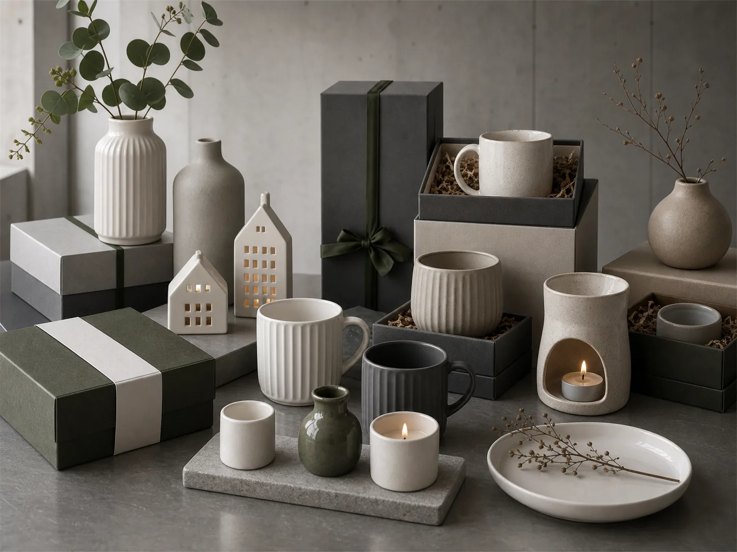 Giftable seasonal ceramics with compact vessels and premium packaging