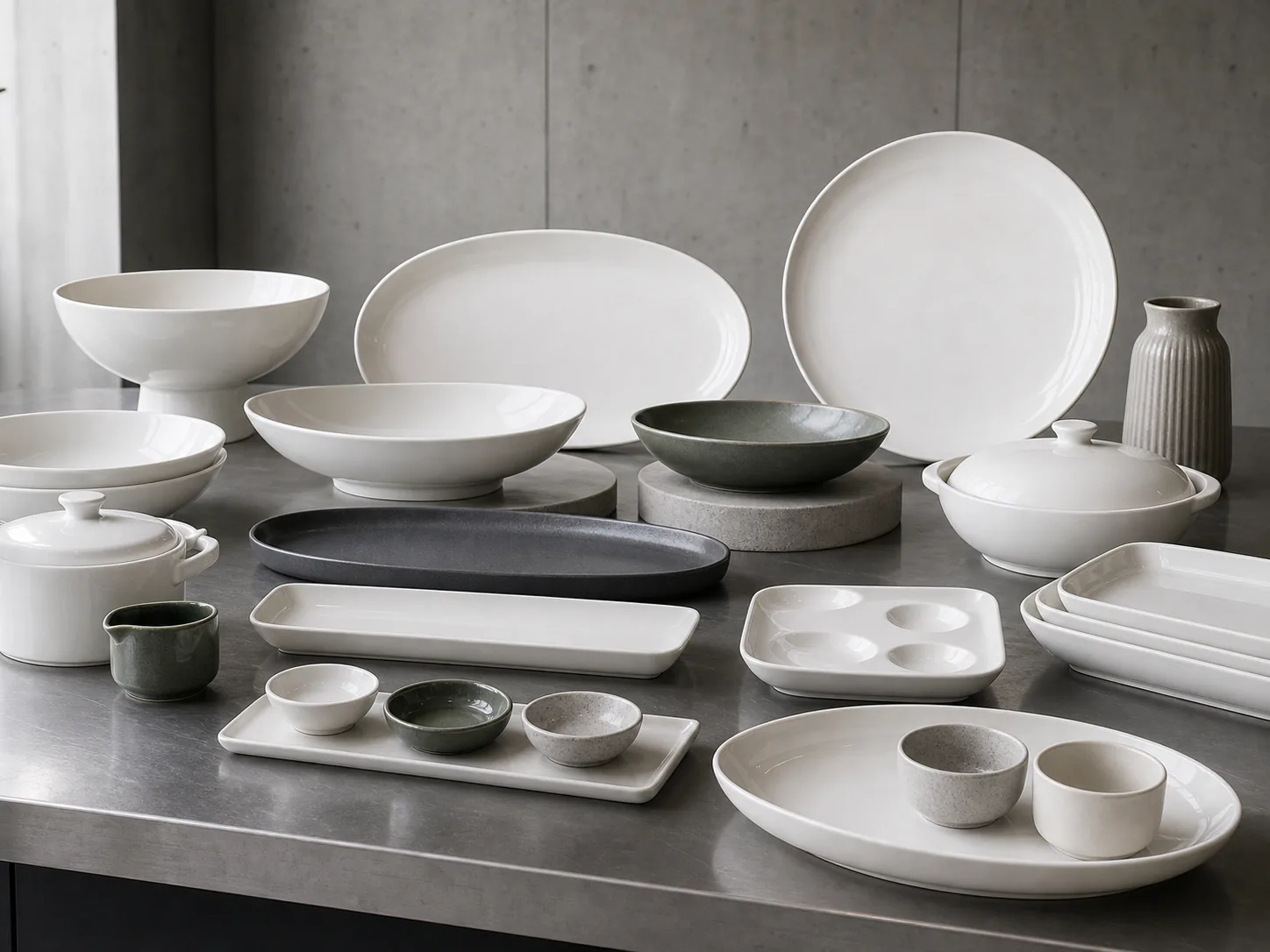 Ceramic platters serving bowls sauce dishes and buffet-friendly forms