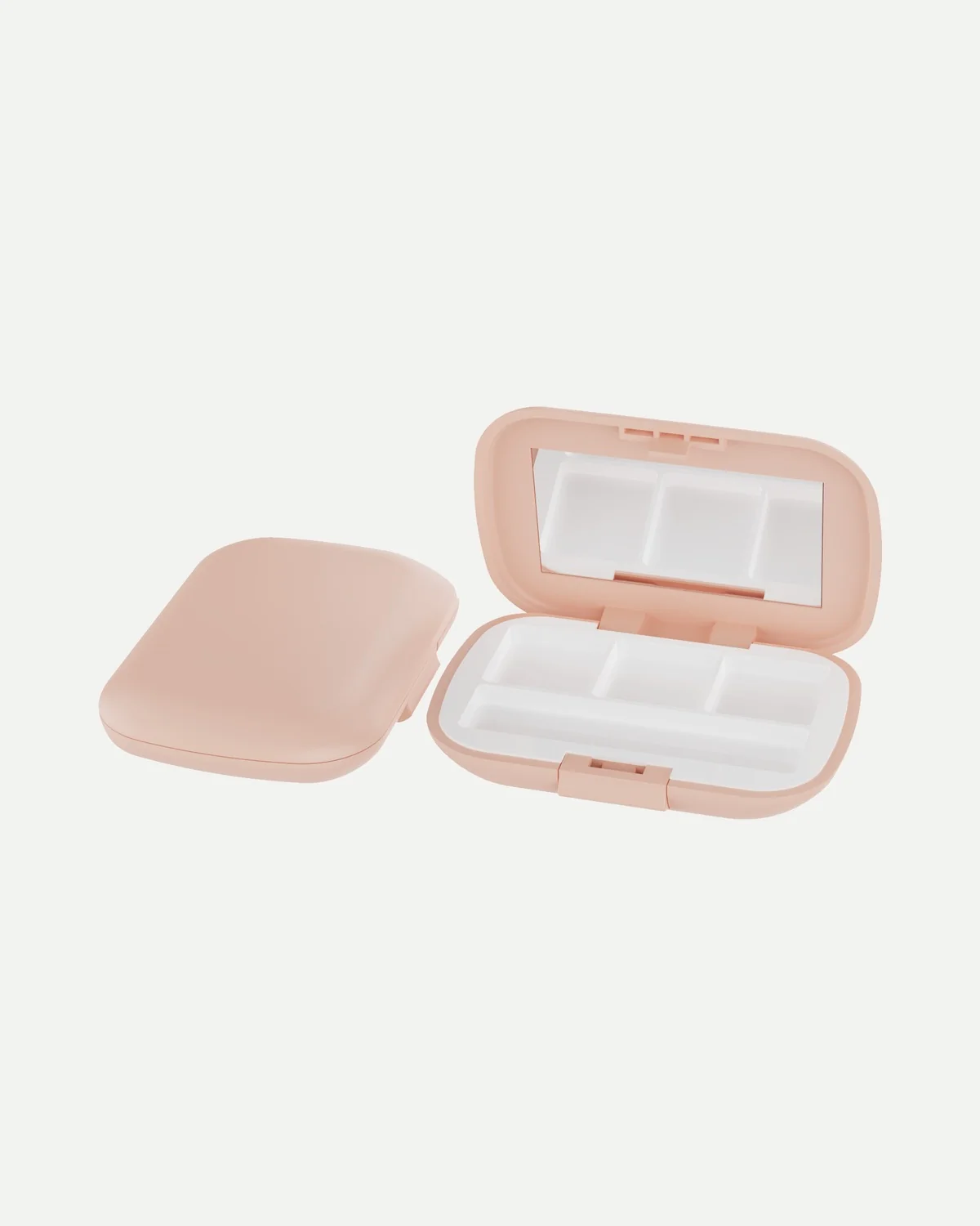 Rounded three-well makeup palette