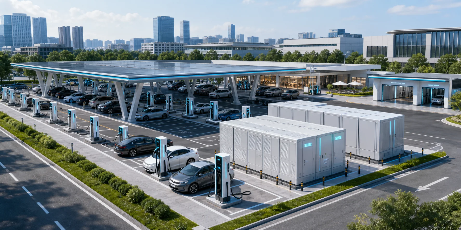 Chengdu Wuhou Qili Super Charging Station case study visual with high-power chargers and service facilities