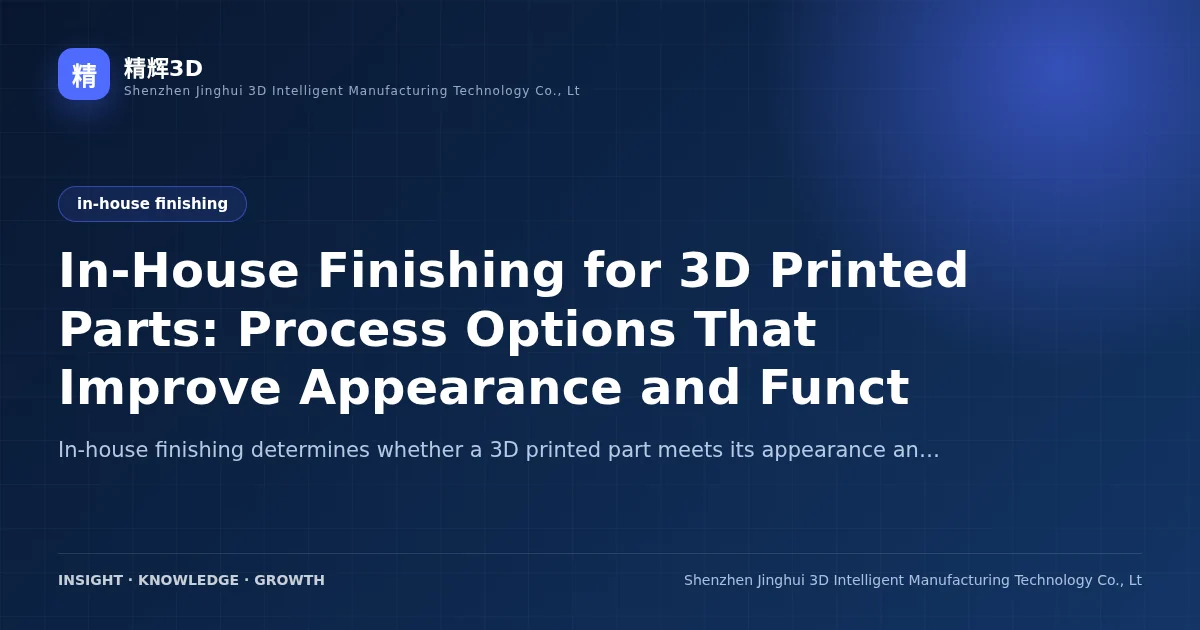 In-House Finishing for 3D Printed Parts: Process Options That Improve Appearance and Function